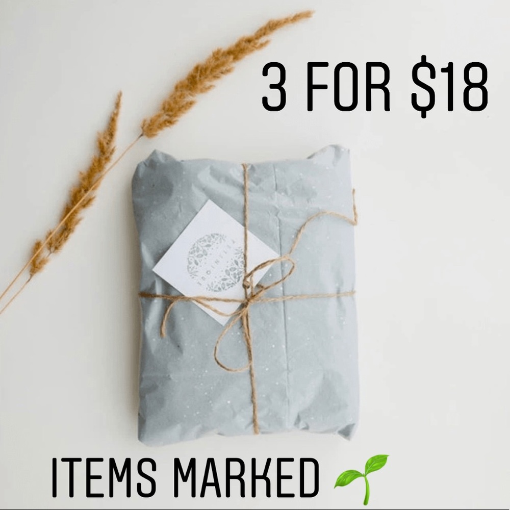 3/$18 SALE ON ALL ITEMS MARKED WITH 🌱